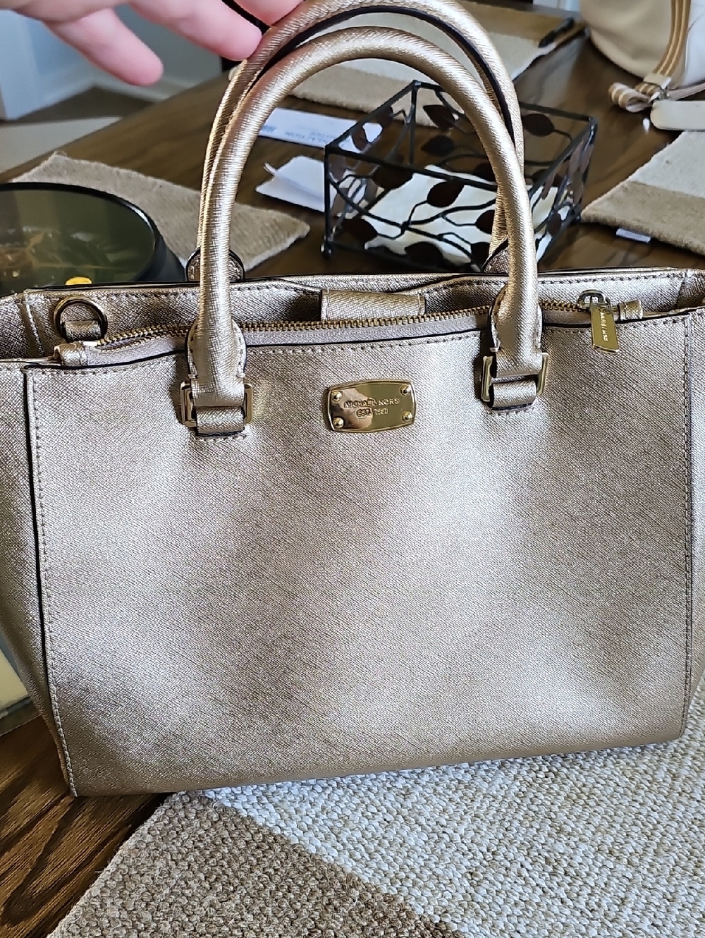 Michael Kors Metallic Gold Satchel with Gold-Tone Hardware